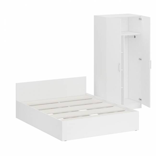 Кровать белая двуспальная 1600 со шкафом для одежды 2-х створчатым Стандарт цвет белый Кровать белая двуспальная 1600 со шкафом для одежды 2-х створчатым Стандарт цвет белый