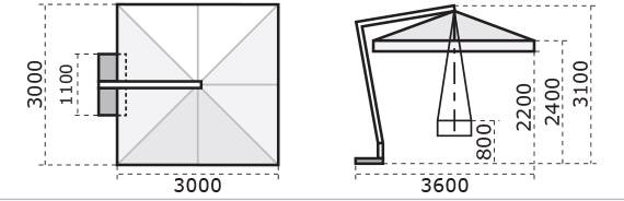 Зонт профессиональный 3х3 м Pompei Braccio белый, слоновая кость 3000х3000 мм
