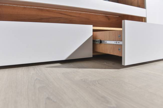 Стенка в гостиную Альба № 3 цвет дуб крафт золотой/белый премиум