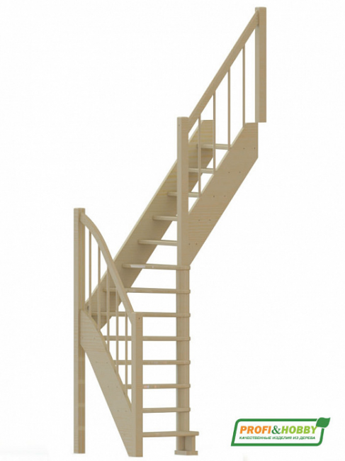 Деревянная лестница ЛС-91м+2 ступени сверху