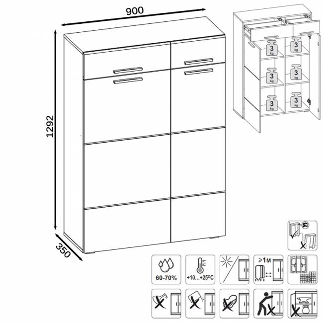 Комод Лайн 13.121 цвет дуб крафт серый/фасады МДФ белый глянец