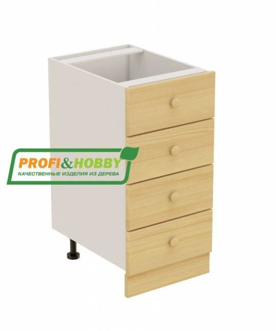 Тумба 4 ящика 400х530х720 + фасад сосна бесцветный лак