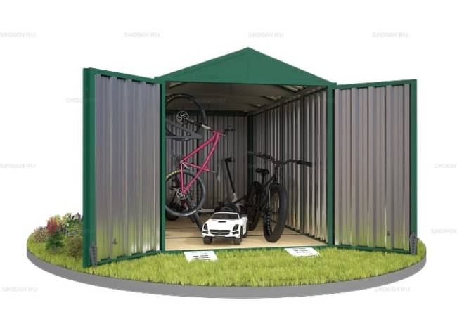 Хозблок SKOGGY секционный с двускатной крышей 4 х 2 м, зелёный мох