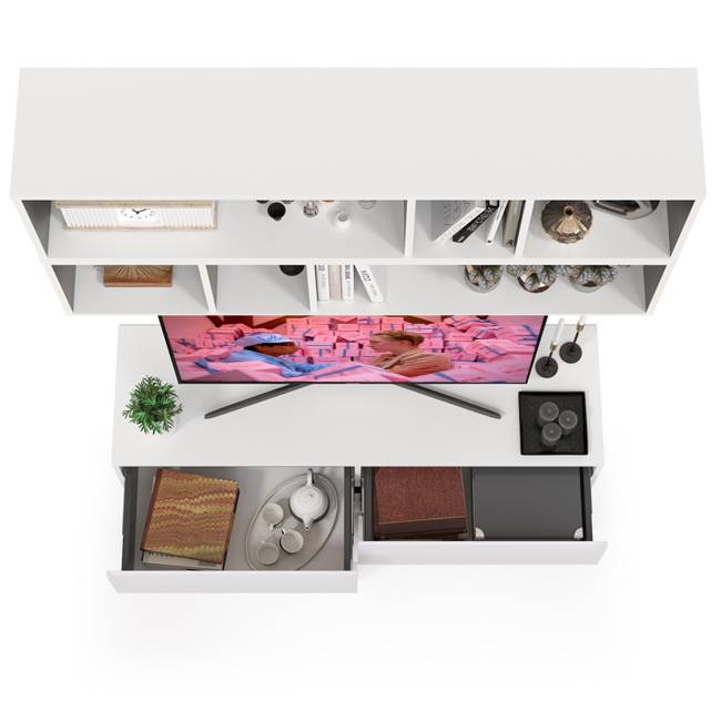 Тумба для ТВ с двумя полками Сидней цвет белый/чёрный/фасады МДФ белый глянец