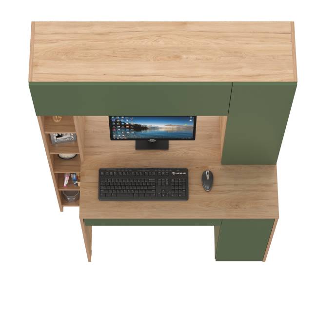 Рабочий компьютерный стол Комфорт 12.71 цвет гикори рокфорд натуральный/дымчатый зелёный
