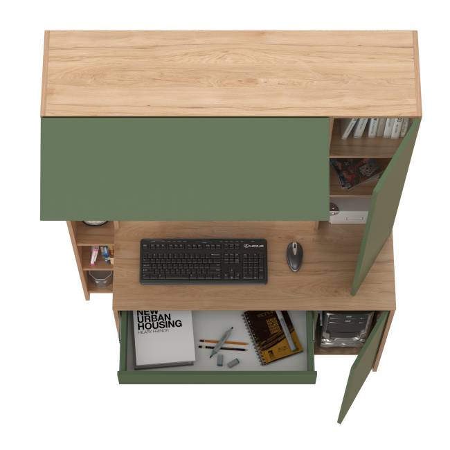 Рабочий компьютерный стол Комфорт 12.71 цвет гикори рокфорд натуральный/дымчатый зелёный