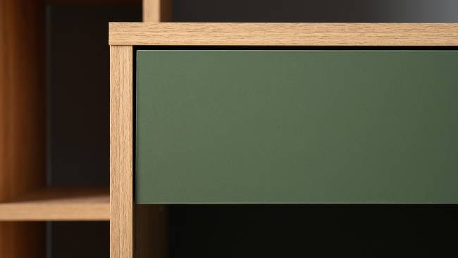 Рабочий компьютерный стол Комфорт 12.71 цвет гикори рокфорд натуральный/дымчатый зелёный