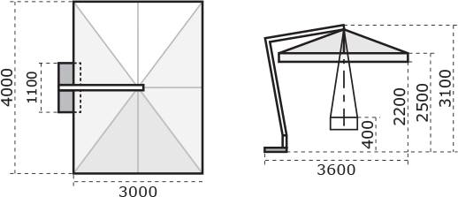 Зонт профессиональный 3х4 м Pompei Braccio белый, серо-коричневый 3000х4000 мм
