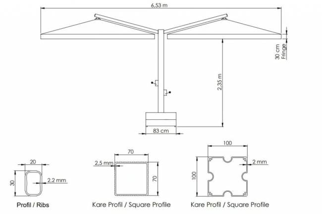 Зонт профессиональный четырехкупольный 6.53х6.53 м Banana Quadro бежевый 6530х6530 мм