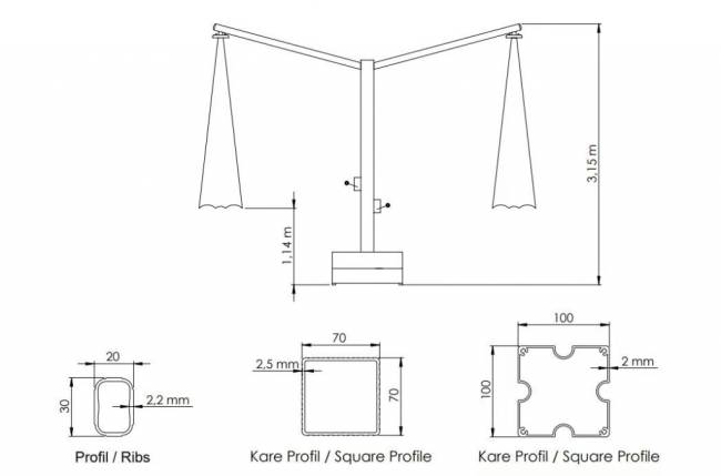 Зонт профессиональный четырехкупольный 6.53х6.53 м Banana Quadro бежевый 6530х6530 мм