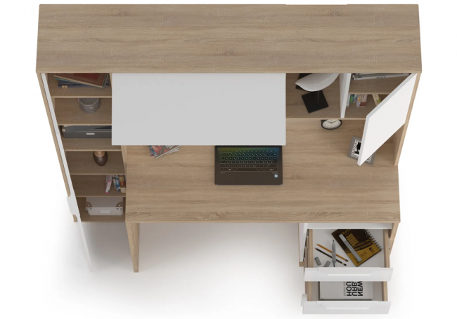 Компьютерный стол Комфорт 12.95 162х60,3х180 дуб сонома / белый PE шагрень