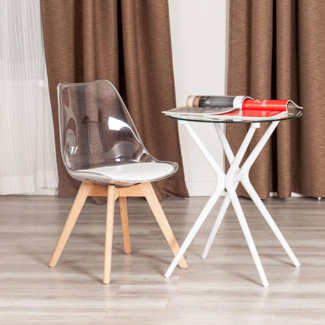 Стул Тулип/Tulip (мод.73-1) дерево/пластик/экокожа, 47,5х55х80см, прозрачный  (Комплект из 4 шт.) прозрачный дерево/пластик/экокожа
