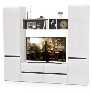 Стенка для гостиной Сидней № 6 цвет белый/чёрный/фасады МДФ белый глянец