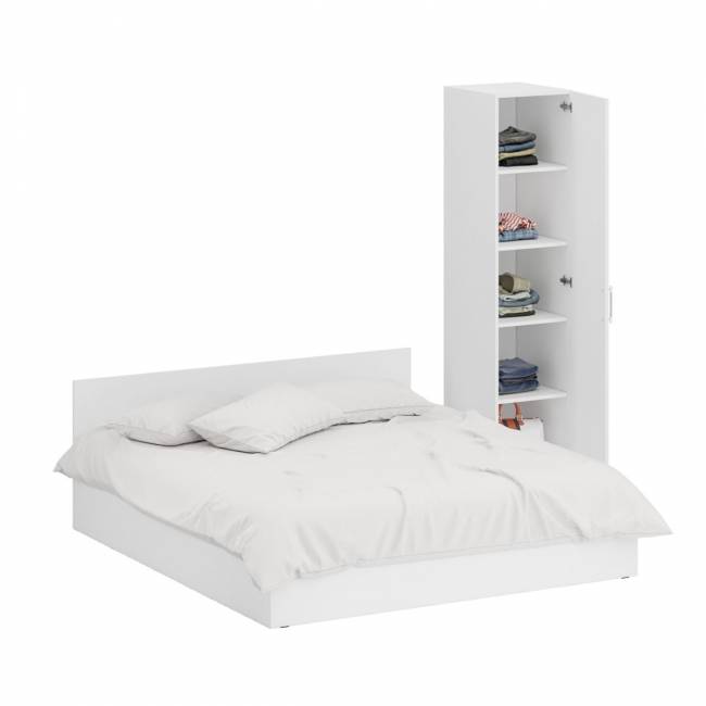 Кровать белая двуспальная 1800 с пеналом Стандарт цвет белый Кровать белая двуспальная 1800 с пеналом Стандарт цвет белый