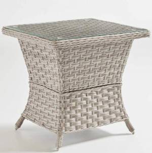 Столик кофейный "Кефалония" маленький, из искусственного ротанга, серый, белый