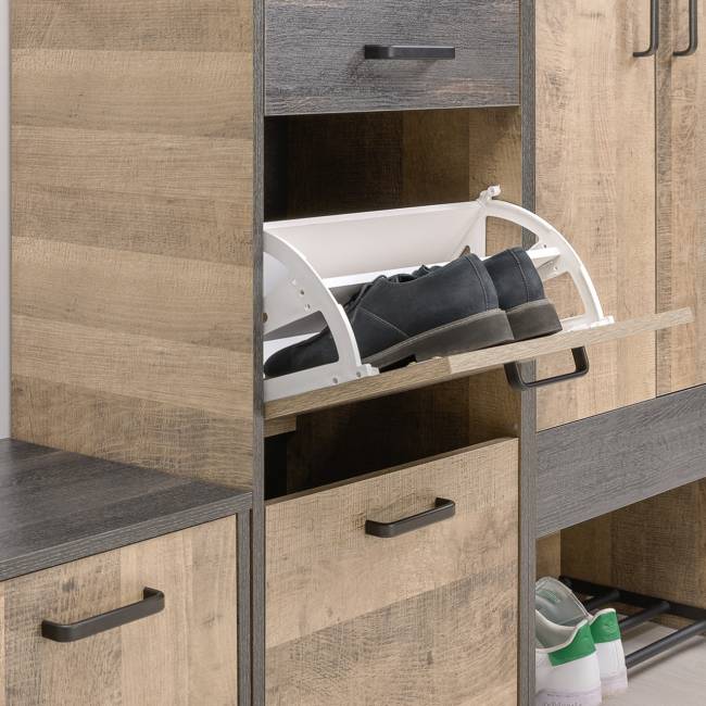 Комод-тумба в прихожую с навесной полкой и двумя обувницами с ящиками Трувор цвет дуб гранж песочный/интра