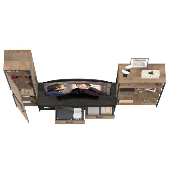 Стенка для гостиной Трувор № 14 с пеналом-витриной с подсветкой цвет дуб гранж песочный/интра Стенка для гостиной Трувор № 14 с пеналом-витриной с подсветкой цвет дуб гранж песочный/интра