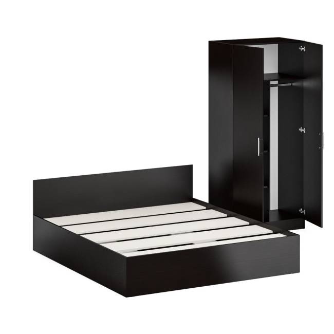 Кровать двуспальная 1800 со шкафом для одежды 2-х створчатым Стандарт цвет венге